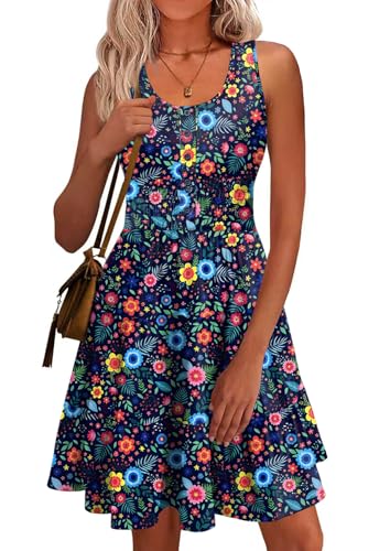 Image of Summer Dresses for Women Casual Sleeveless Sundresses Elastic Waist Mini Sun Dress