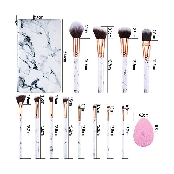 Make Up Pinsel Set Start Makers Professional 12Pcs Set Aus Marmor Pinselset Make up Pinsel Mit Foundation Lidschatten… – Bild 5