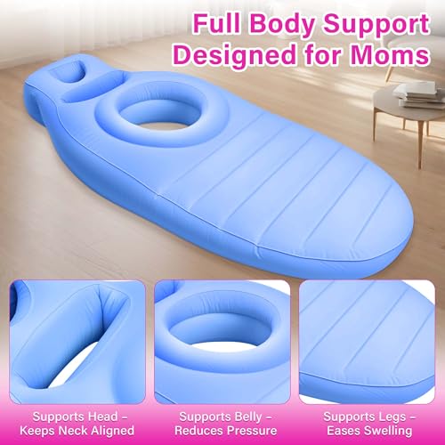 Image of Inflatable Pregnancy Pillow with Belly & Head Hole - Full Body Maternity Airbed for Stomach Sleeping, Back Pain & SPD Relief - Comfortable, Portable & Includes Electric Pump Blue