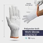 FMP Brands 12 Gants en coton blanc tricoté, Gants de sécurité pour hommes femmes, Gant en vrac, Linges de gants élastiques, BBQ Protection pour la construction Entrepôt industriel Jardinage