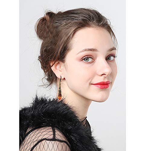 Indian Ethnic Vintage Silver Crystal Teardrop Dangle Drop Earrings Boho Gypsy Retro Rhinestone Hook Earrings For Girls And Women Love Gift (Orange) #TOP5