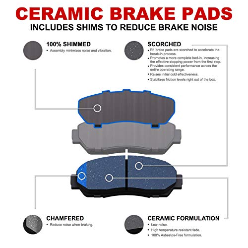 Image of R1 Concepts Front and Rear Brake Kit Fits 2004 Toyota Camry | Optimum Oep Pads, Drilled Slotted eLINE Rotors| Hardware| 11.7 inch Front & 10.6 inch Rear