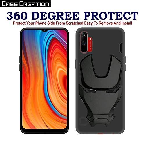 Image of COVERLY Official 3D Touch Feel Trending Avengers Logo Mask Soft Rugged Grip Silicone Iron Man Super Power Cartoon Movie Engraved Silicone Matte Back Cover for Realme C3 (6.53 inch) - Black