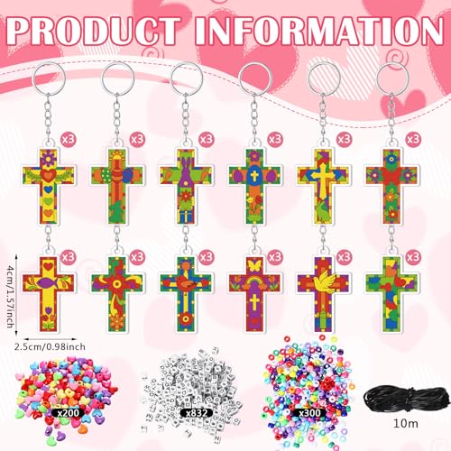 Tondiamo 36 Set VBS 2026 Craft Kits Make Your Own Cross Bead Keychains with Heart Charm Letters for Vbs Sunday School Church Groups Teacher Appreciation Gifts by Tondiamo - Image 3