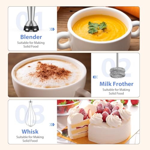 Image of KOIOS Immersion Blender, 1000W Anti-scratch 3-in-1 Hand Blender, Upgraded 12 Speed Stainless Steel Blade Stick Blender with Turbo Mode, Whisk and Milk Frother, Non-BPA, Black