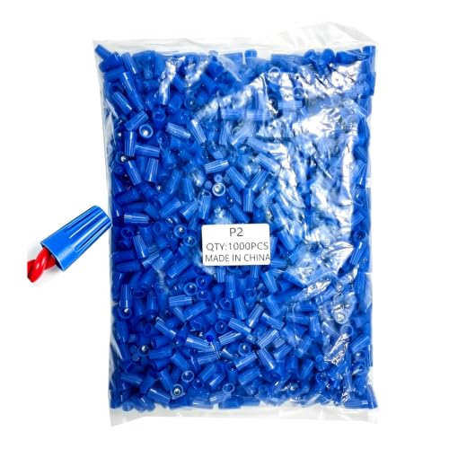 Fidioto 1000pcs P2 Blue Electrical Wire Connectors Screw Terminals, 22-14 AWG Spring Insert Twist Nuts Caps Connection Assortment Set, Portable Wire Caps for Quick Connection