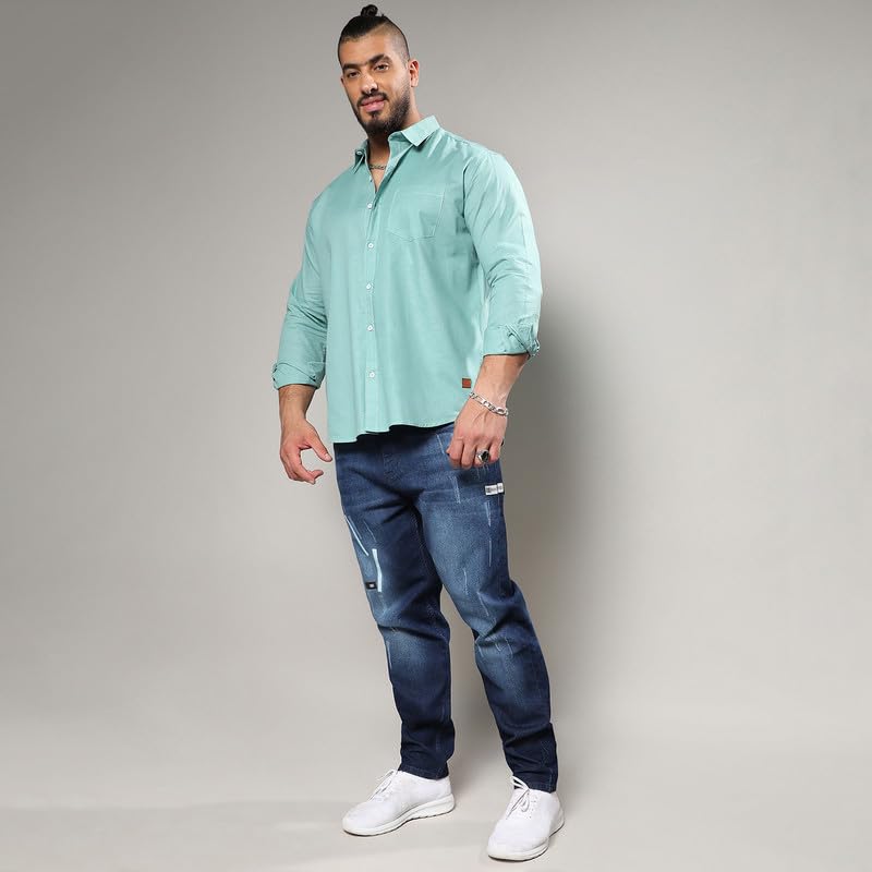 Image of Instafab Plus Men's Shirt for Casual Wear | Spread Collar | Long Sleeve | Button Closure | Plus-Size Fit | Cotton Shirt Crafted with Comfort Fit for Everyday Wear