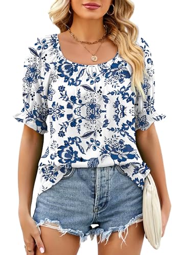 Image of WIHOLL Womens Short Sleeve Square Neck Summer Tops Dressy Casual Blouses Trendy Clothes 2026