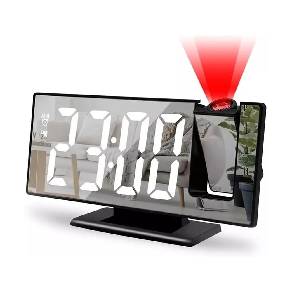 JESWO Reloj Despertador con proyector de Techo, Reloj de proyección de Techo con rotación de 180°, Ajuste de Brillo LED, Reloj + Fecha + Temperatura + Modo Alarma