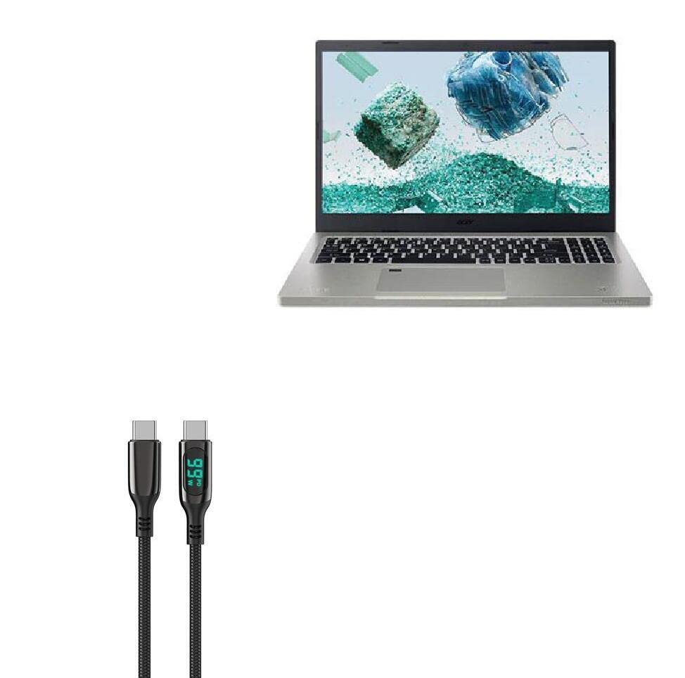 BoxWave Cable Compatible with Acer Aspire Vero (AV15-52) - PowerDisplay PD Cable (6ft) - USB-C to USB-C (100W), LED Display 6 Foot PD Braided Nylon Cable for Acer Aspire Vero (AV15-52) - Jet Black