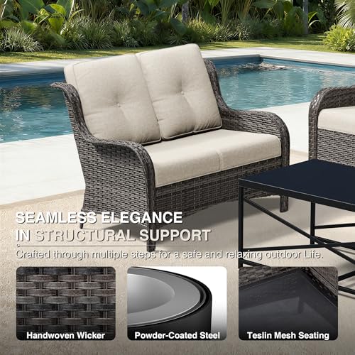 Image of Joyside 6 Piece Wicker Patio Furniture Set, Outdoor Swivel Rocker Patio Chairs with High Back, Deep Seating, Wide Armrest, Thickened Cushions, Outdoor Furniture for Deck, Porch Use