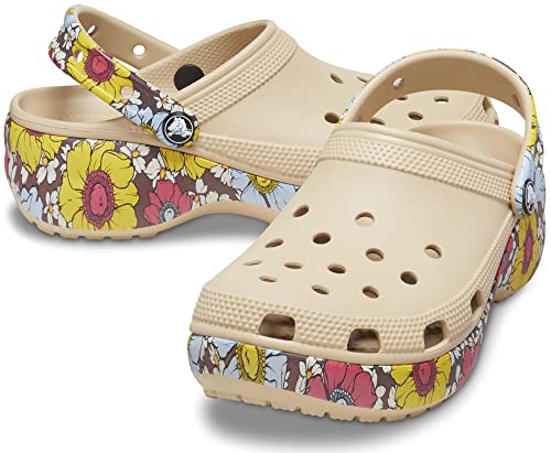 Image of Crocs Women's Classic Graphic Platform Clogs, Platform Shoes, Chai /Multi, 8 Women