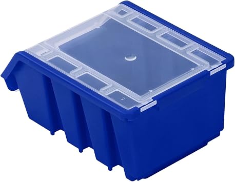 PAFEN Stapelboxen Set – 10x Stapelbox mit Deckel 160 x 75 x 115 mm – Sichtbox Stapelbox für Werkzeugwand Lagerbox Blau