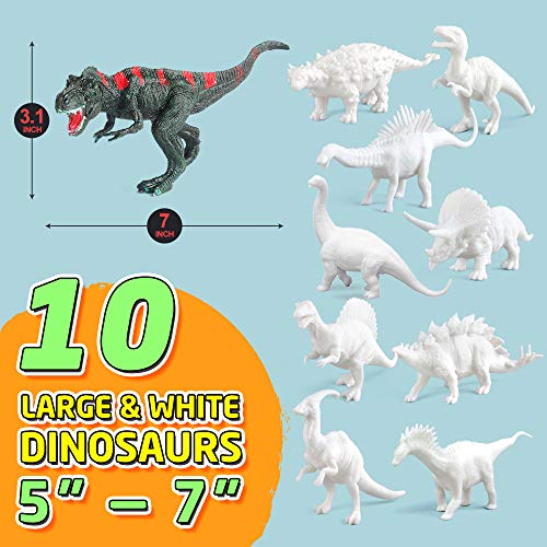 BAODLON Kids Arts Crafts Set Dinosaur Toy Painting Kit - 10 Dinosaur Figurines, Decorate Your Dinosaur, Create a Dino World Painting Toys Gifts for 3,4,5,6,7,8 Year Old Boys Kids Girls Toddlers