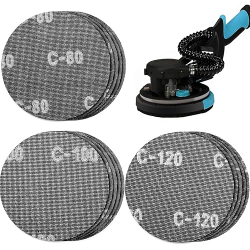 15 Stück Schleifgitter Ø 225mm Schleifscheiben Körnung 120/100/80 Klett Klettscheiben Selbsthaftend Schleifblätter Schleifpapier für Trockenbauschleifer Giraffenschleifer Wandschleifer Deckenschleifer