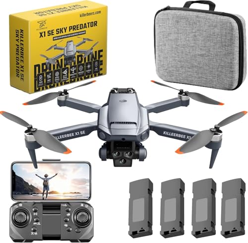 Killerbee X1 SE Sky Predator - Drone con cámara dual - Apto para niños y adultos - Motores sin escobillas - Ultra Fly More Combo - 48 minutos de tiempo de vuelo - Incluye bolsa y 4 pilas