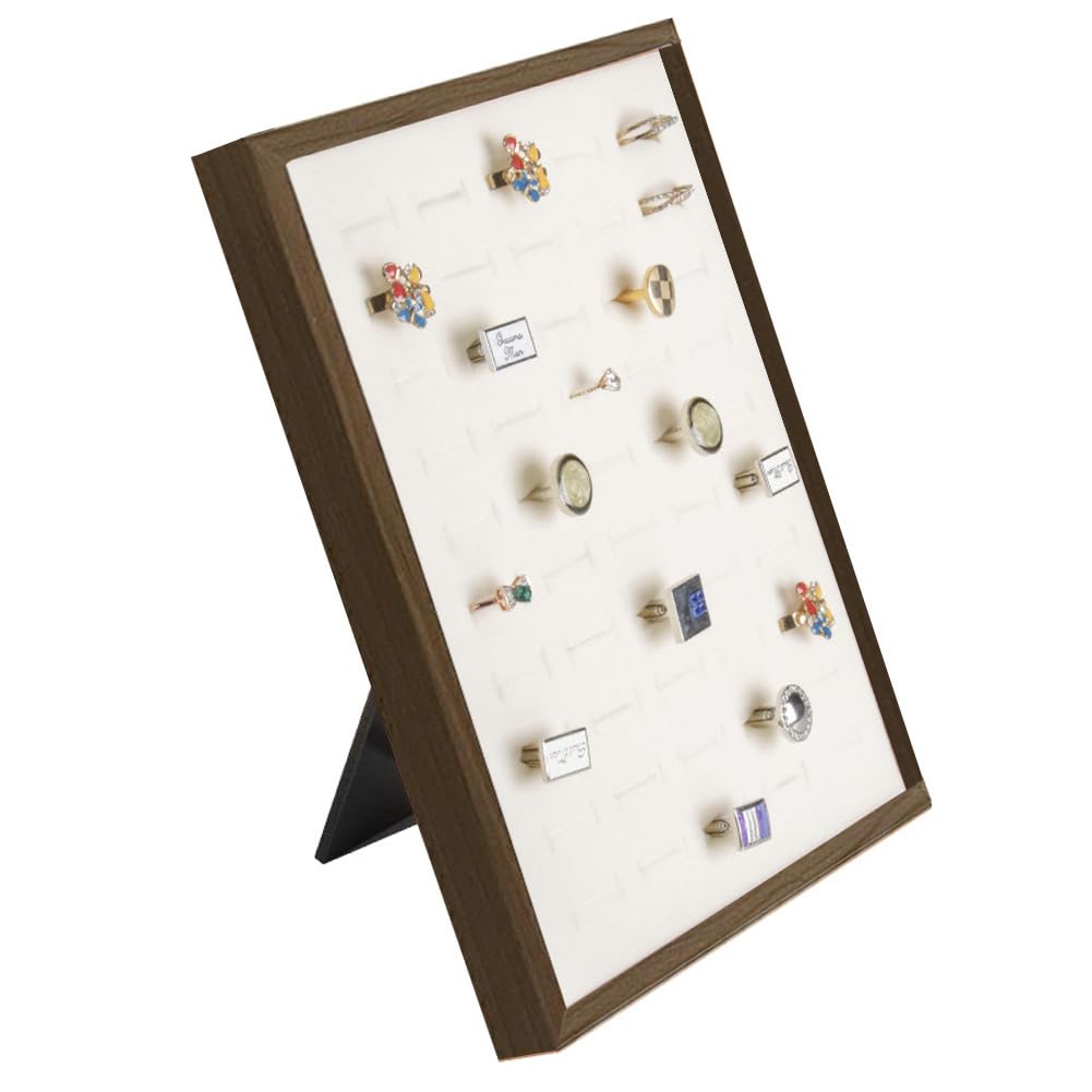 LOARNIEA 50-Slot Ring Display With Wood Frame and Velvet Holder - Organizer Tray for Selling (Dark Brown)