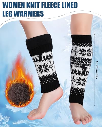 Shihanee 2 Pairs Winter Fleece Lined Leg Warmer for Women Boot Toppers Socks Vintage Long Socks High Leg Sleeves for Outdoor in Cold Weather Holiday2