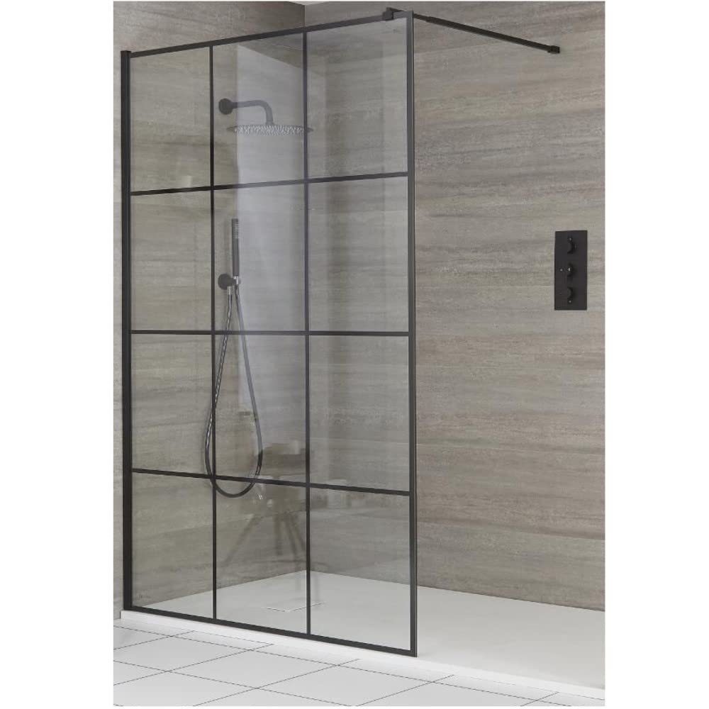 Milano White Barq Black Grid Wet Room Shower Enclosure Tray - 1600Mm X 800Mm