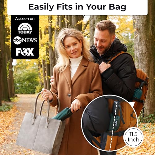 Image of TUMELLA Strongest Windproof Travel Umbrella (Compact, 100MPH Wind-Tested), Light, Portable, One-Handed Use, Automatic Folding Rain Umbrella, Durable, Premium Grip, Fits Car & Backpack