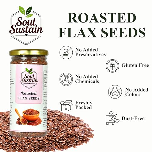 Image of SoulSustain Roasted Flax Seeds (250 GM) | Plant Protein & Fiber Snack | Omega 3 Nutrient Seeds | Gluten Free Vegan Snack for Smoothies, Baking, Salad Topping, Breakfast, Travel, Workout Energy