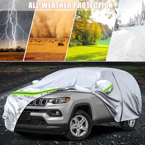 Image of Waterproof Car Covers Replace for 2007-2025 Jeep Compass, 6 Layers Silver All Weather Custom-fit Car Cover with Zipper Door & Windproof Bands for Snow Rain Dust Hail Protection