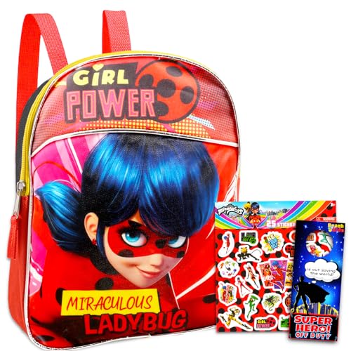 Zagtoon Conjunto de mochila Miraculous Ladybug – Pacote com adesivos de 28 cm e mais (material escolar milagroso) para meninas, Mochila Miraculous Ladybug para meninas, miraculous ladybug school