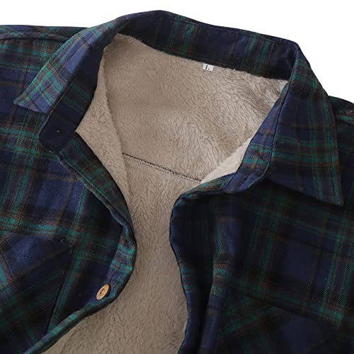 Burband Mens Long Sleeve Sherpa Fleece Flannel Shirts Button Down Berber Lined Shackets Warm Camp Shirts Plaid Jackets, Green, X-Large #TOP2