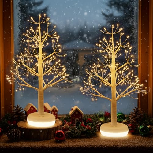 PEIDUO Small Christmas Tree with 136 Lights, 1.64 FT Rechargeable Artificial Trees with 6 Modes, Timer & Dimmable Control, Fairy Light Spirit Tree for Christmas Decorations Indoor Home Decor (2PK)