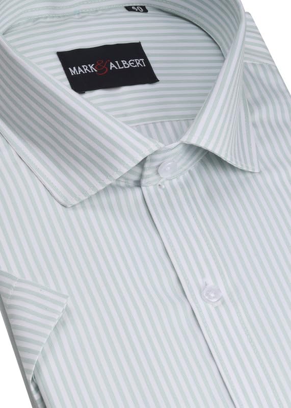 Image of MARK & ALBERT Men's Striped Half Sleeves Regular Fit Shirt | Stretchable Fabric