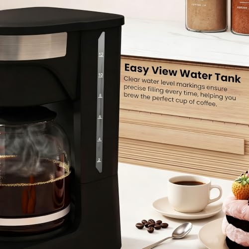 Image of 12-Cup Drip Coffee Maker,Auto Keep Warm,Reusable Filter,60Oz Size | Easy-view water tank, pause & pour,Heat-Resistant Coffee Pot, one-touch brewing for home, office, and family gatherings,black