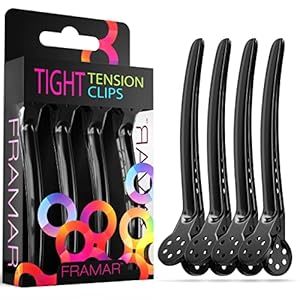 Framar Black Tight Tension Clips – Set of 4 Professional Hair Clips – Hair Clips for Styling, Clips for Hair, Metal hair Clips – Extra Tight & Durable