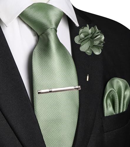 Image of JEMYGINS Mens Tie and Lapel Pin with Pocket Square Tie Clip Sets for Casual and Business 4PCS