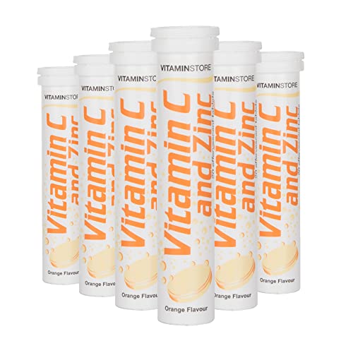 Vitamin Store Vitamin C and Zinc Effervescent Tablets Orange Flavoured Suitable for Vegans 6 Packs of 20