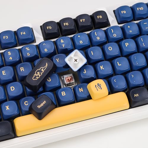 Image of KBDiy Blue Samurai Keycaps Set,KOA Profile Five Sides Dye-Sublimation PBT Retro Custom Keyboard Keycap,131 Keys Cap Set for Cherry Gateron MX Switches Mechanical Keyboards