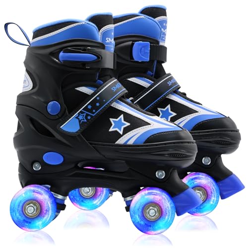 SMOOJOY Kids Roller Skates for Boys and Girls with Light-Up Wheels 4 Size Adjustable Blue Skates Shoes for Youth Ages 3-12 Years Children's Birthday Gift Beginners Rollerskates