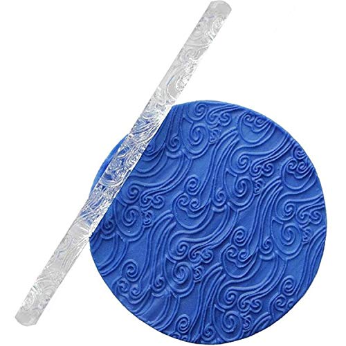 Mer Vague Effet Texture Embossing Acrylique Rouleau à Pâtisserie pour Artisanat de Sucre Fondant Décoration Gâteau Outils,Anti - Adhérent à...