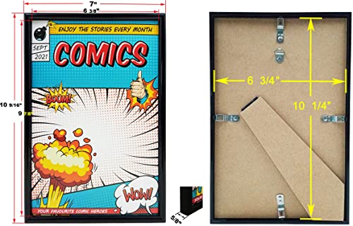 Comic Book Frame, 4 Pack, Ultraviolet Uv Protection, Fits Current Comics Up To 6 3/4" X 10 1/4", Wall Or Tabletop Display,Spring Clips For Thicker Comics As Well (Black, 4) #TOP2