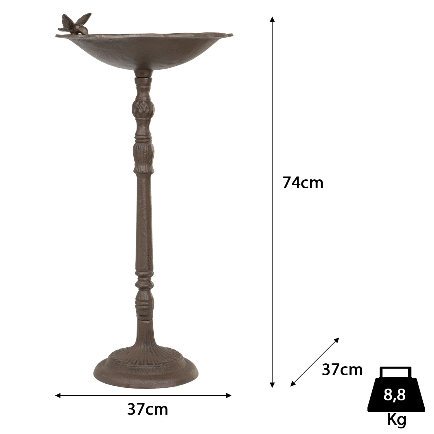 Moritz Bebedero para pájaros de hierro fundido con soporte, diseño antiguo, 72 cm de alto, color marrón