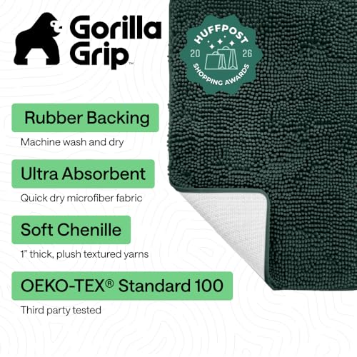 Image of GORILLA GRIP Bath Rug Mat 36x24, Thick Soft Absorbent Chenille, Quick Dry Microfiber Mats, Rubber Backing Washable Shower Floor Rugs, Bathmat Runner, US Designed Bathroom Home Decor Accessories Hunter