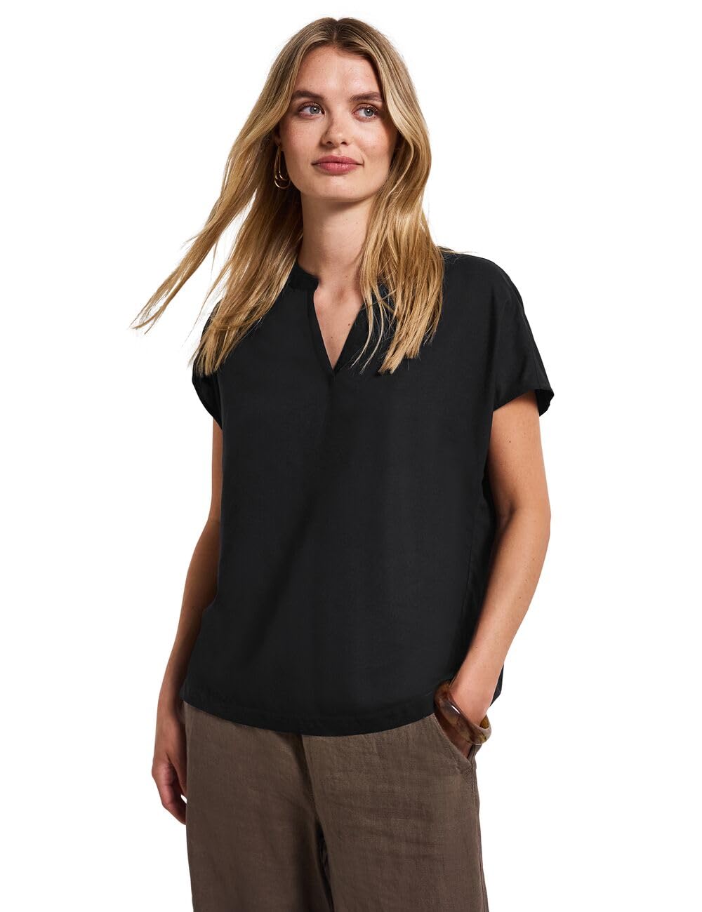 Street One Damen Split Neck Bluse in Unifarbe