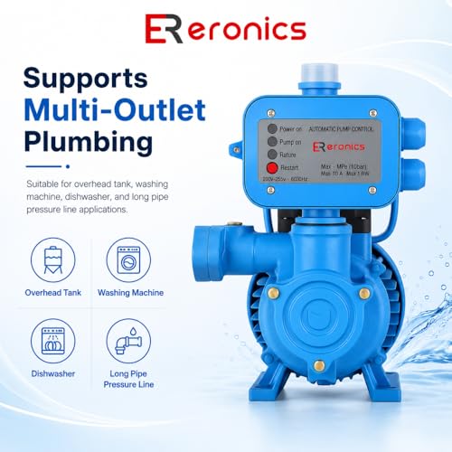 Image of 0.5 HP Pressure Booster Pump for Home with Automatic Pump Controller | Ideal for 2-3 Bathrooms & Kitchen | Constant Water Flow for Taps & Multi-Outlet Lines | Silent Copper Motor