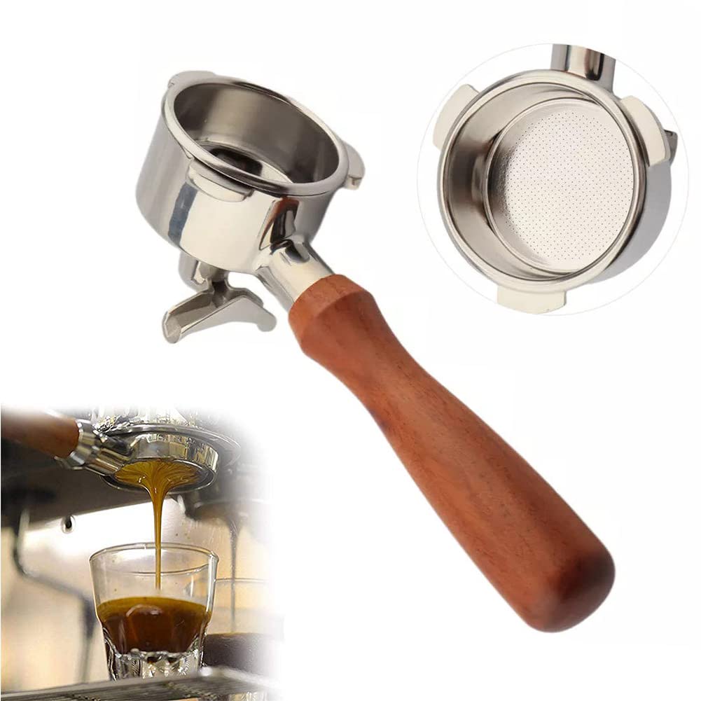 SPORTARC Mango para cafetera de doble caño de 51 mm, mango de grupo, portafiltro de 3 orejas, madera maciza, cesta de 51 mm