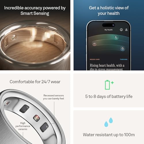 Image of OURA Ring 4 - Brushed Silver - Size 12 - Smart Ring | Size First Ring 4 Sizing Kit | Sleep Tracking Wearable - Heart Rate - Fitness Tracker - Up to 8 Days Battery Life