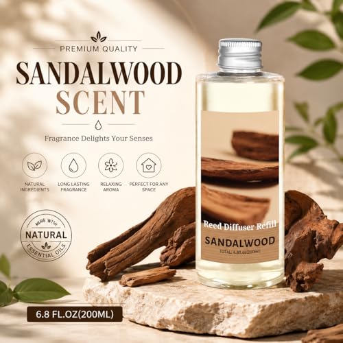Image of STRN Sandalwood Reed Diffuser Oil Refill, Scented Diffuser with Stick 200ML