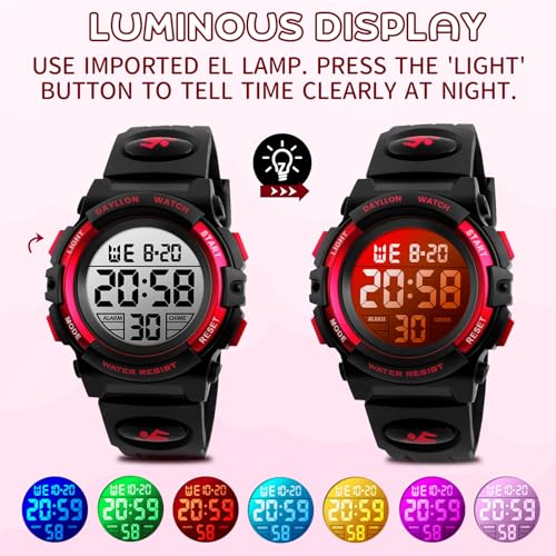 Image of Dayllon Kids Digital Watch Boys Outdoor Sports 50M Waterproof Girls Watches Alarm Clock 12 /24 H Stopwatch Calendar for Ages 3-15 Boy Girl Wristwatch Kids Gift