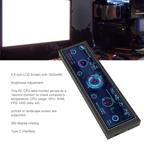 Image of Dpofirs 8.8in USB Mini Screen, USB C PC Sensor Panel Display, PC CPU Data Monitor, PC Computer Temp Mini Secondary Screen for Desktop Chassis (Without Touch)