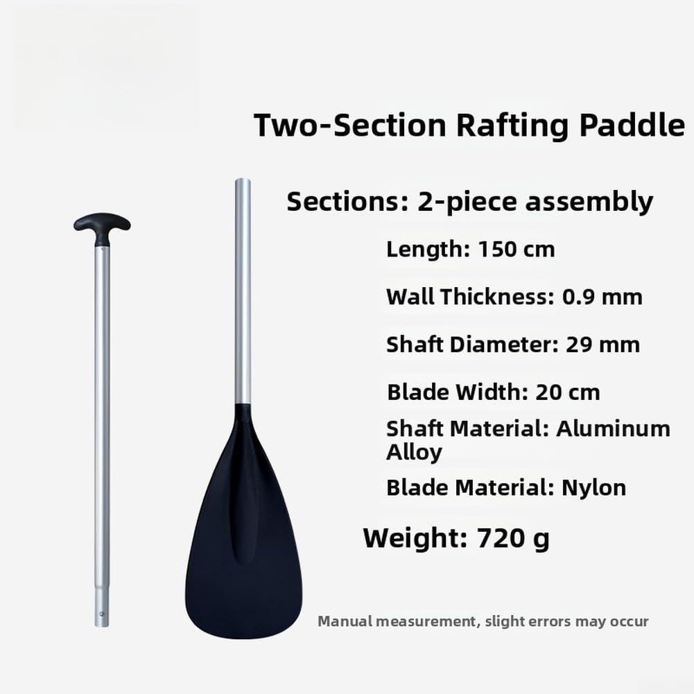 Kajak-Paddel aus Aluminiumlegierung, 150 cm, zweiteiliges Design mit Nylon-Klinge und T-Griff für Rafting, Kanu, Angeln, Driften, Schwarz