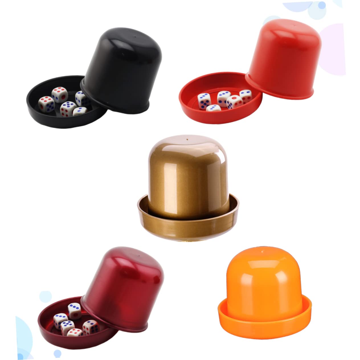 Abaodam Set da 5 Tazze per Dadi Spesse con Coperchio Anti-imbroglio e 25 Dadi Colorati per Giochi da Bar Ktv, Tazza Antirottura Resistente per Serate con Amici e Feste