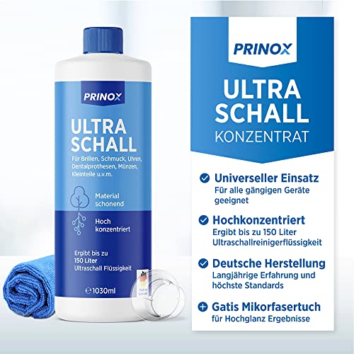PRINOX Ultraschallreiniger Konzentrat 1030ml - Extrem ergiebig - Für Brille, Schmuck, Gebiss & Kleinteile - Für Ultraschallgeräte, Ultraschallbad